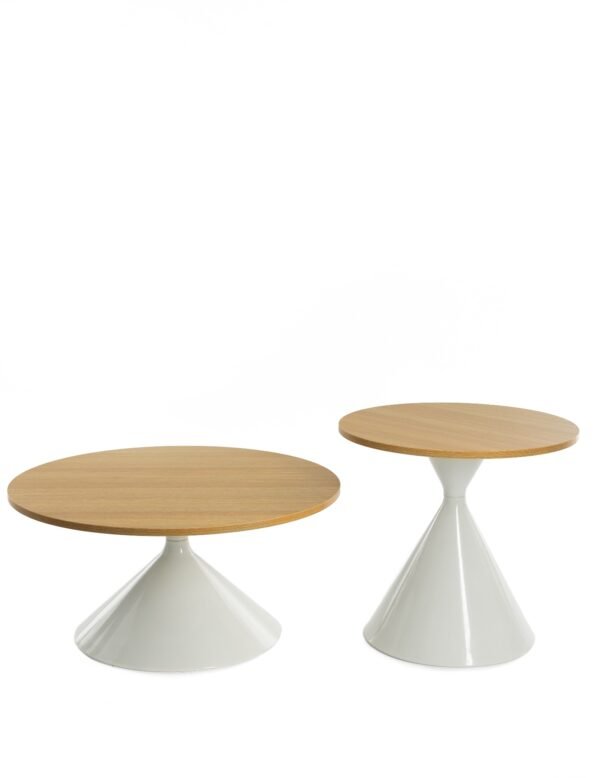 Table Basse Gigogne Design – Lot de 2 Tables Rondes en Bois Clair et Blanc – Structure Métal et Plateau MDF – Table d’Appoint et Table de Salon – Style Contemporain Scandinave – Image 2