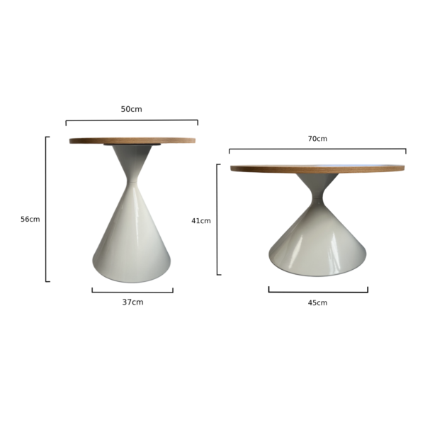 Table Basse Gigogne Design – Lot de 2 Tables Rondes en Bois Clair et Blanc – Structure Métal et Plateau MDF – Table d’Appoint et Table de Salon – Style Contemporain Scandinave – Image 5